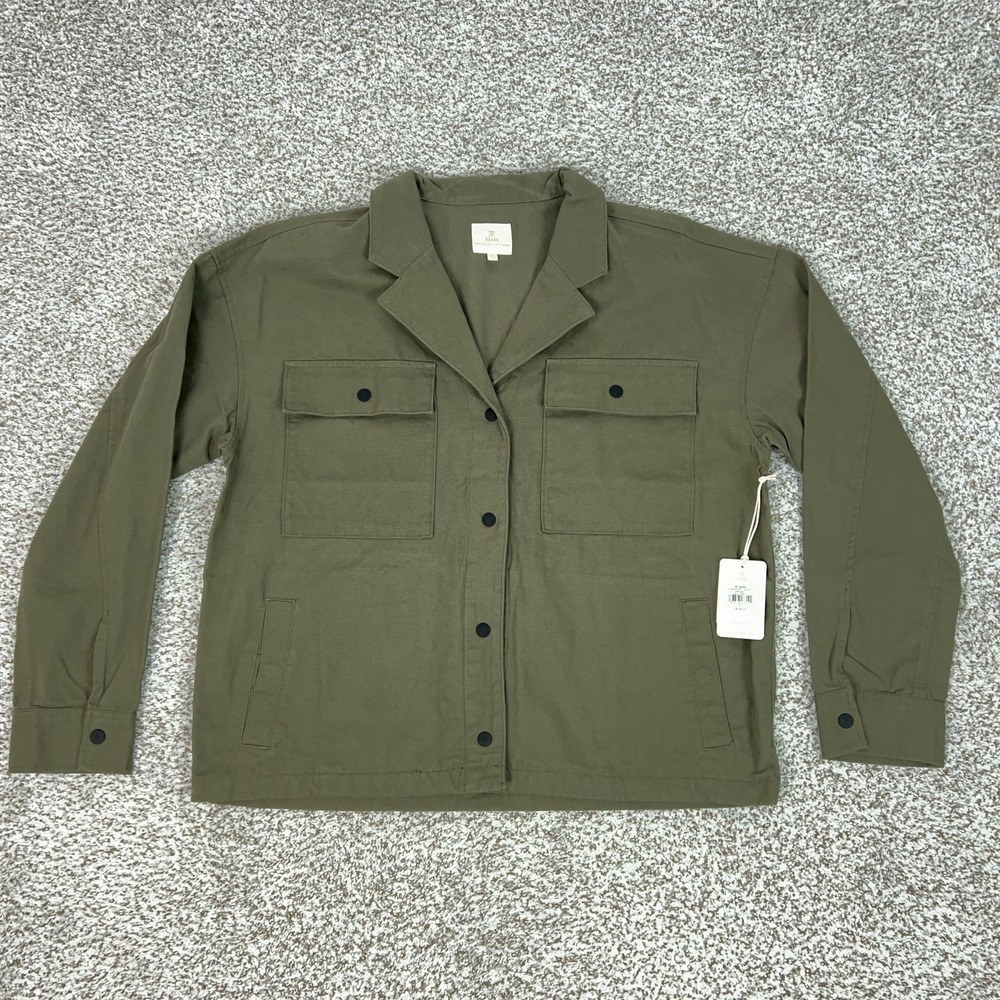 Roark Passport‎ Jacket Women XL Green Military Canvas Button Front Passport Top